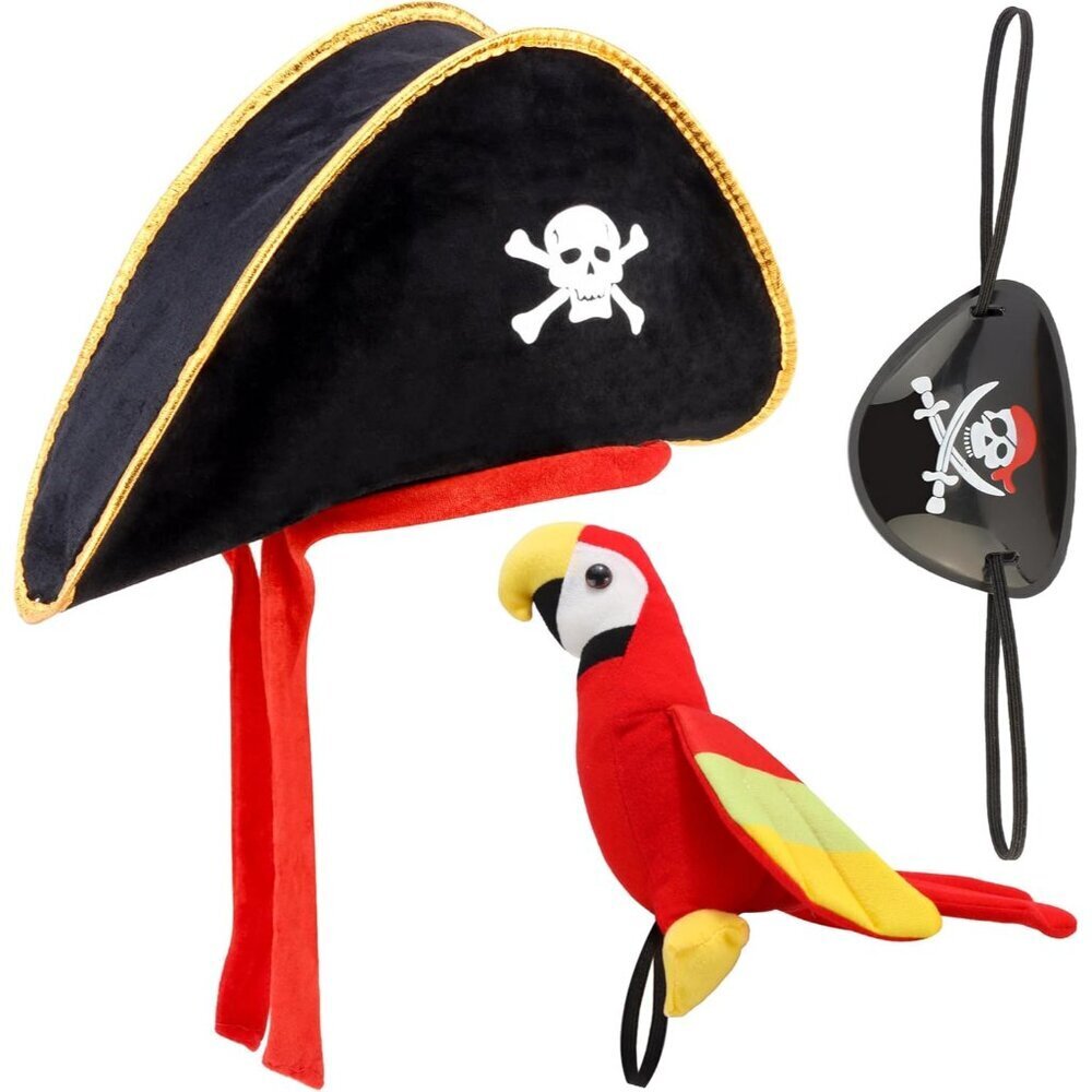 Pirate Costume Accessory Set Hat Eye Patch Shoulder Parrot Cosplay Unisex
